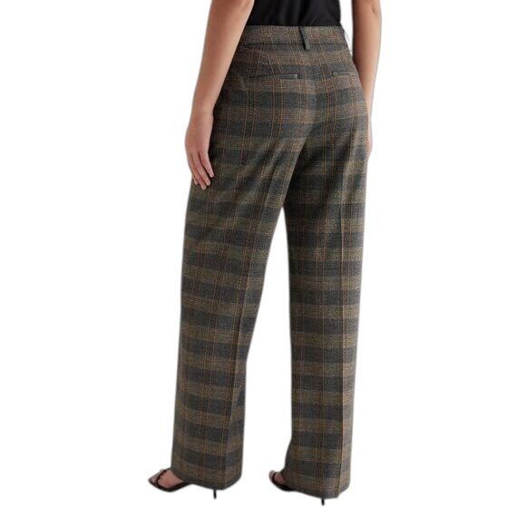 Express Editor Women's Metallic Plaid Trouser Pants Gray Brown Gold Size 8 - Picture 2 of 13